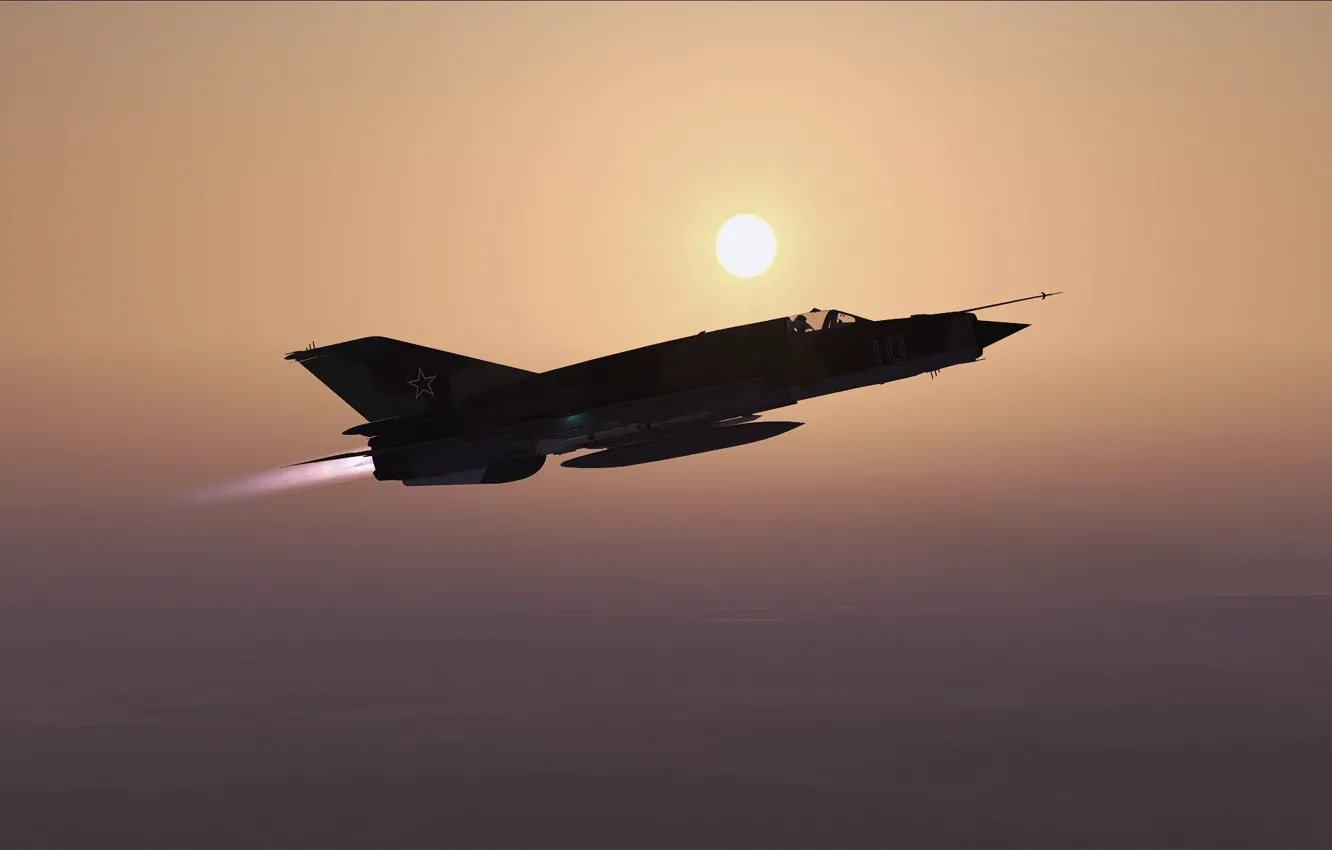 Photo wallpaper Sunset, KB MiG, MiG-21bis, Frontline fighter
