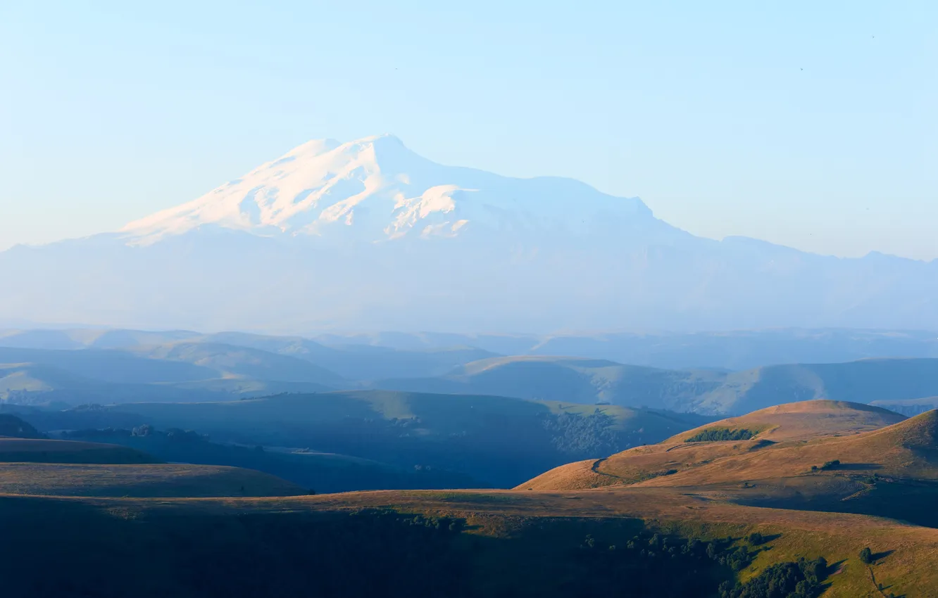 Photo wallpaper sky, landscape, nature, mountains, snow, hills, snowy peak