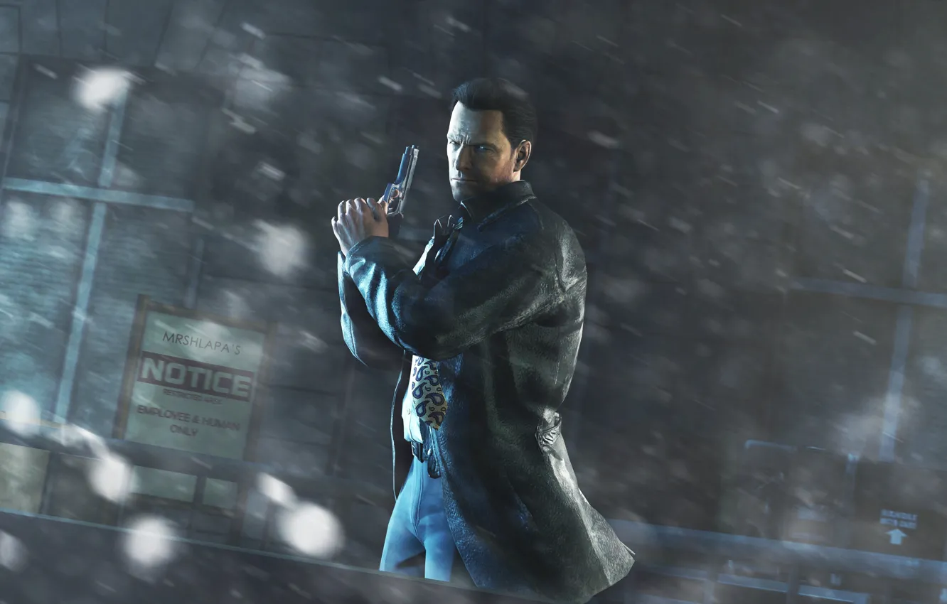 Photo wallpaper winter, snow, gun, detective, Rockstar, Max Payne 3