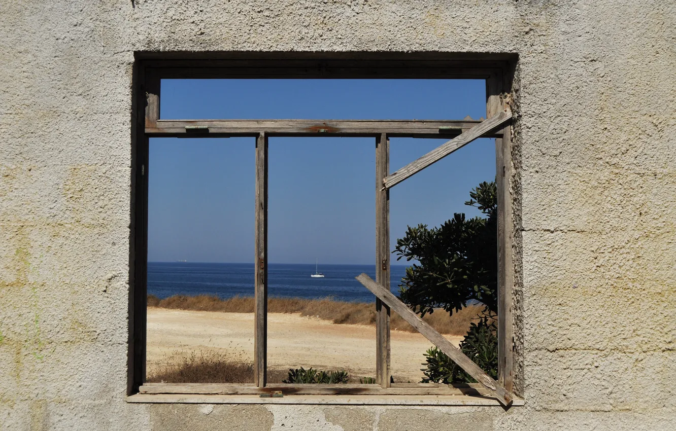 Photo wallpaper sea, the sky, wall, the ocean, view, yacht, Window