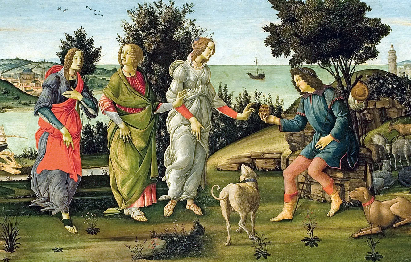 Photo wallpaper picture, mythology, Sandro Botticelli, The Judgment Of Paris