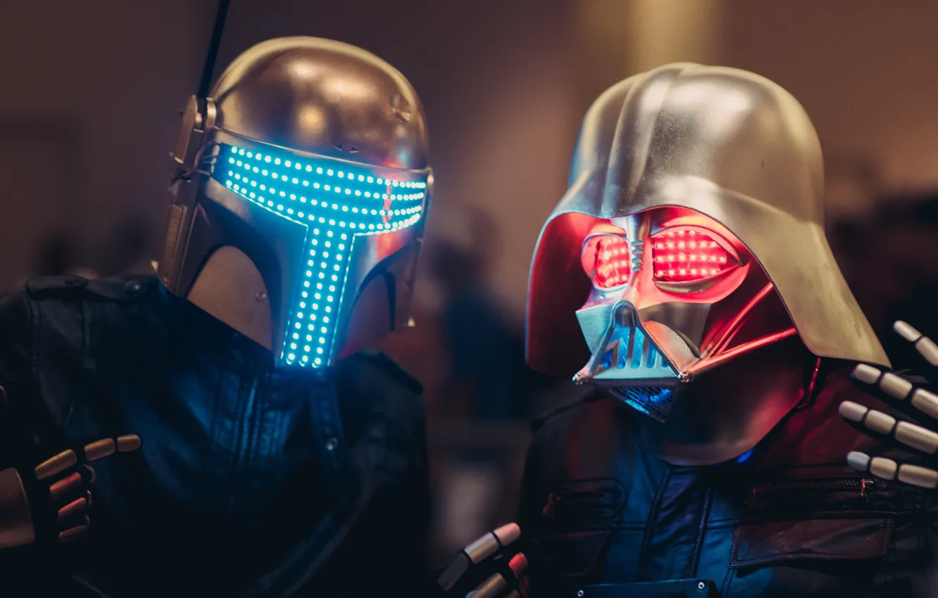 Photo wallpaper music, mask, Star Wars, Darth Vader, digital, art, Boba Fett, neon lights