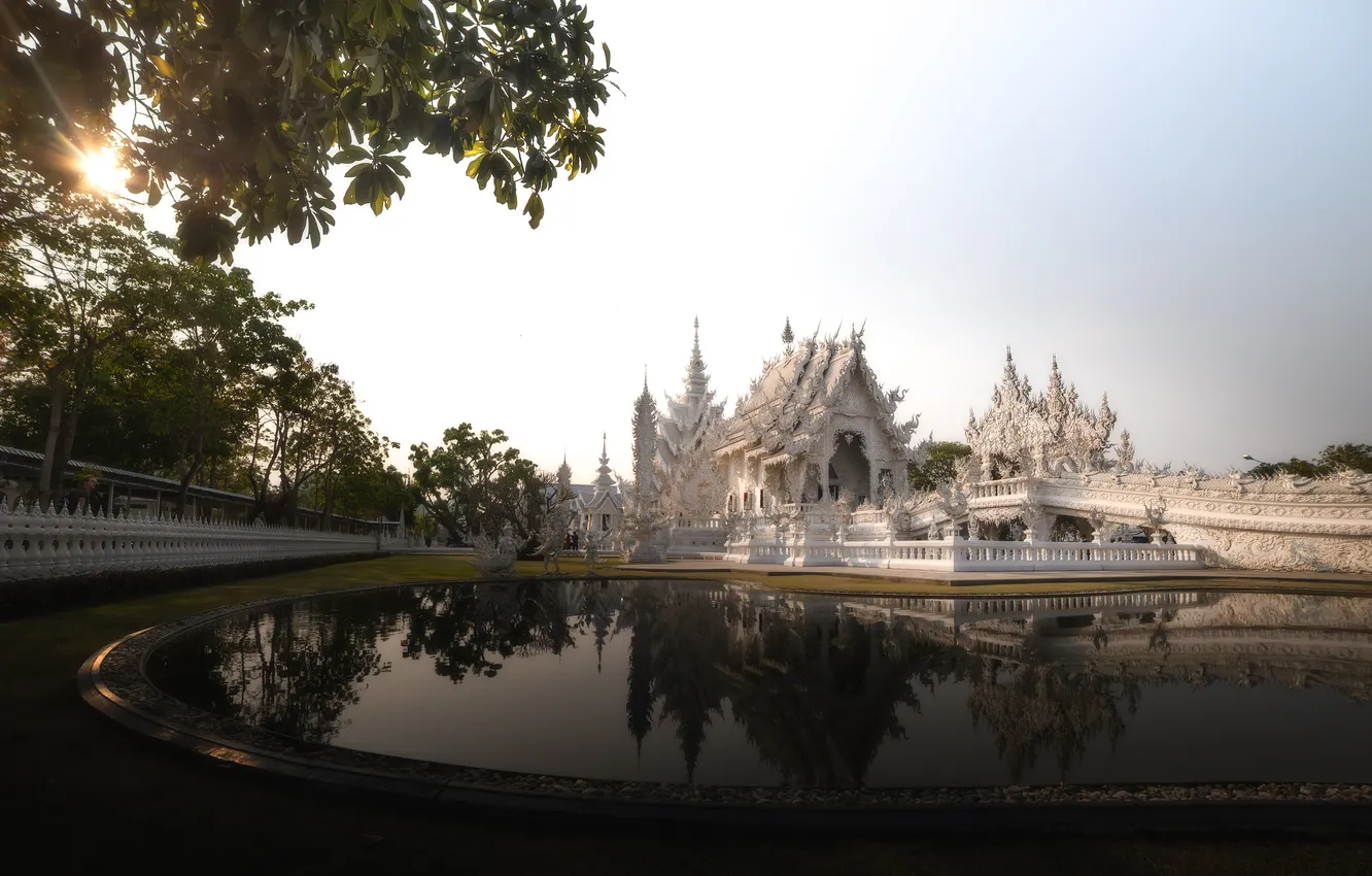Photo wallpaper pond, Thailand, architecture, the reflection in the water, Chiang Rai, tree branches, Alexander Ippolitov, The …