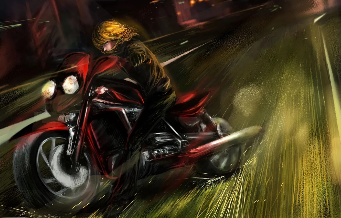 Photo wallpaper road, speed, art, sparks, motorcycle, guy, Death Note, Death Note