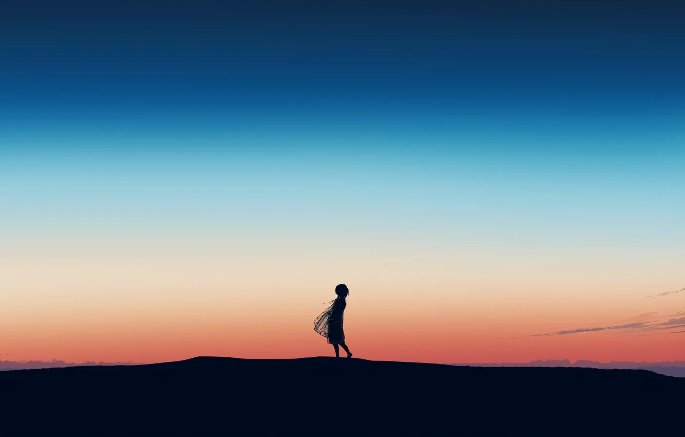 Photo wallpaper girl, sunset, hill, postapokalipsis, by Gracile