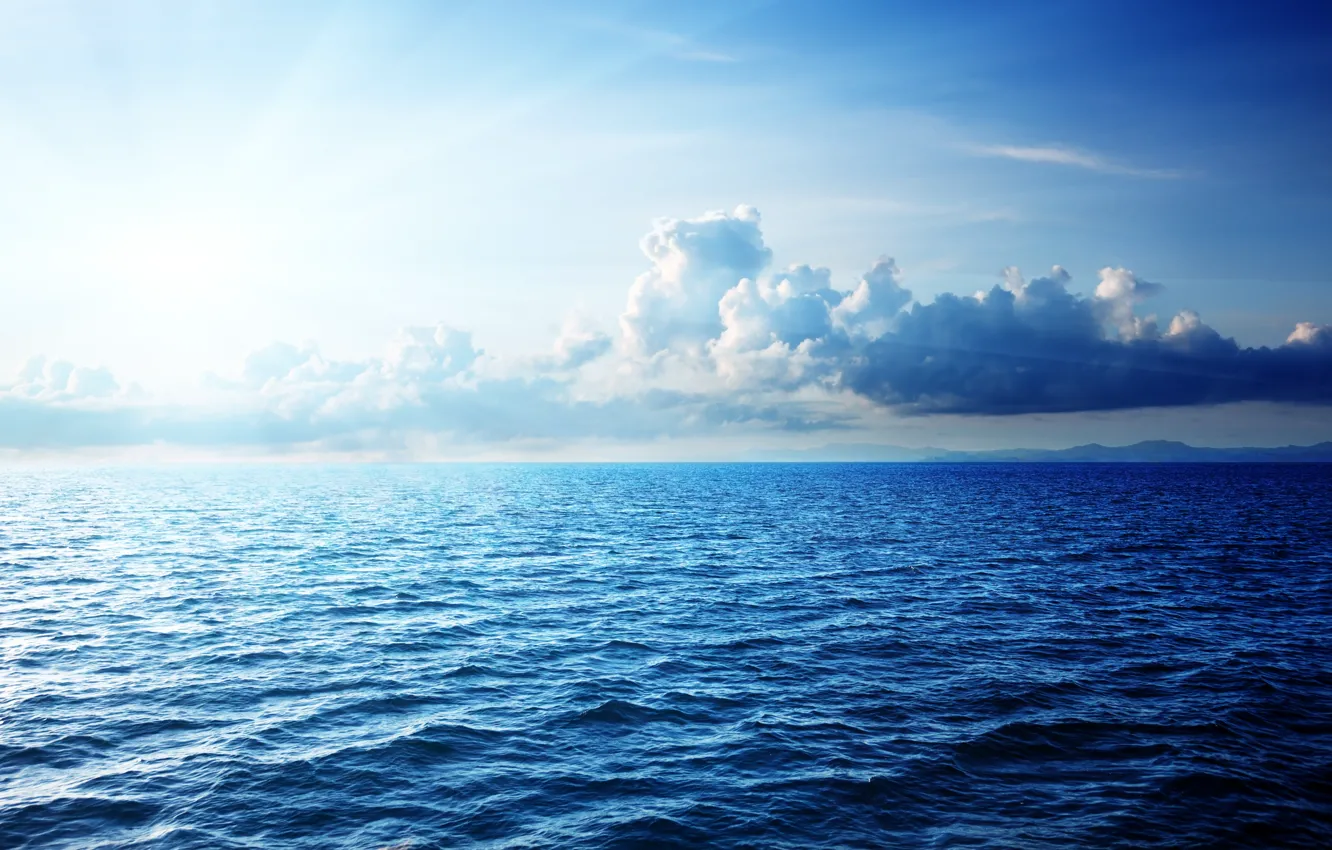 Photo wallpaper sea, the sky, the sun, clouds, landscape, sky, landscape, clouds