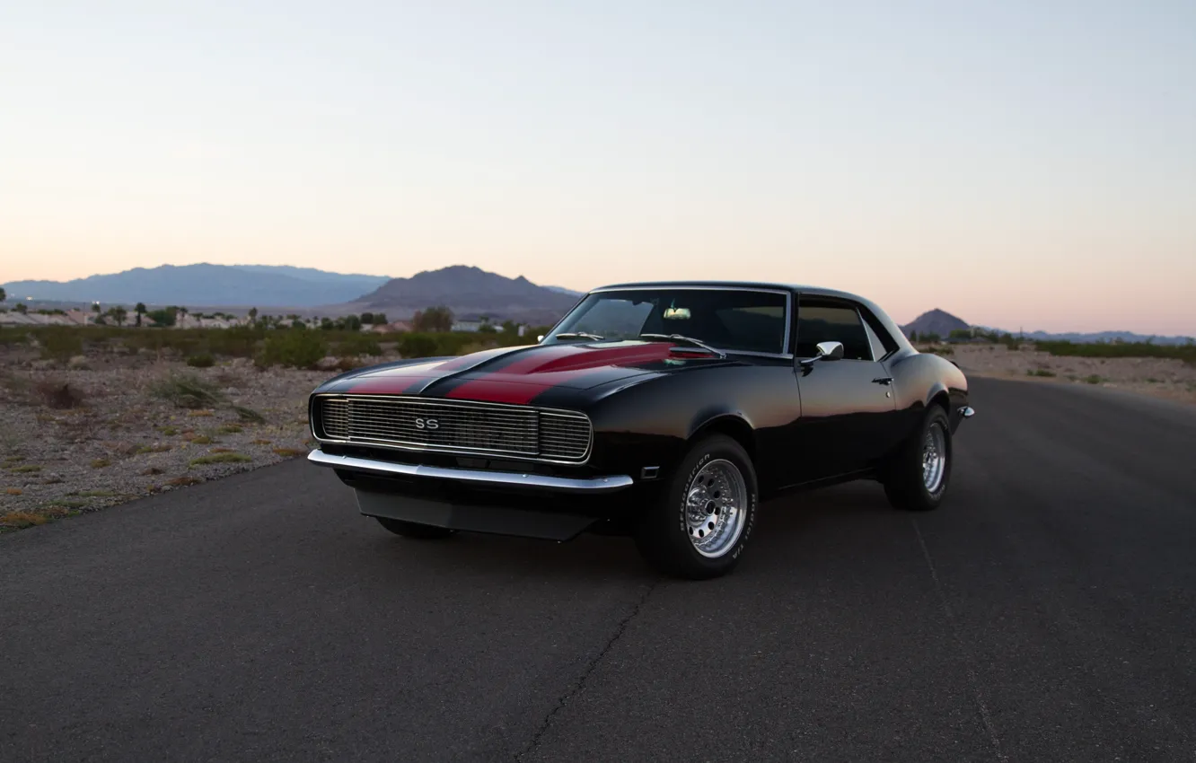 Photo wallpaper Camaro, Black, Chevy, 1968, Road