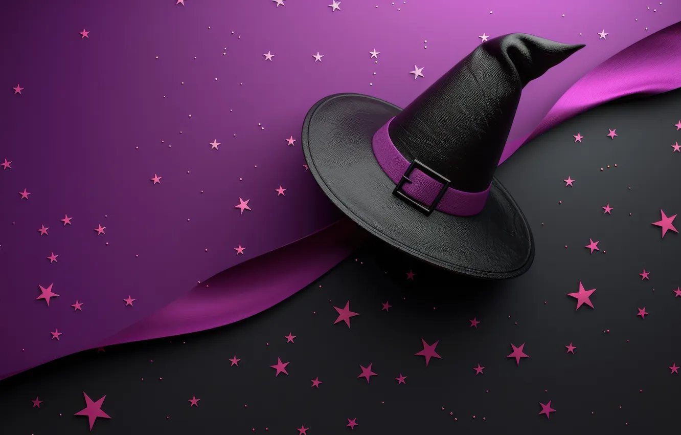 Photo wallpaper stars, holiday, black, hat, tape, Halloween, black background, Halloween