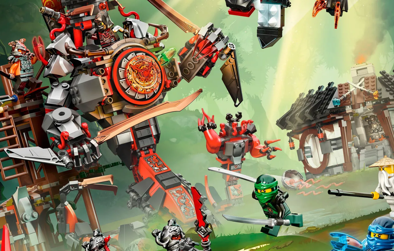 Photo wallpaper axe, robot, toy, mecha, weapon, fight, LEGO, ninja