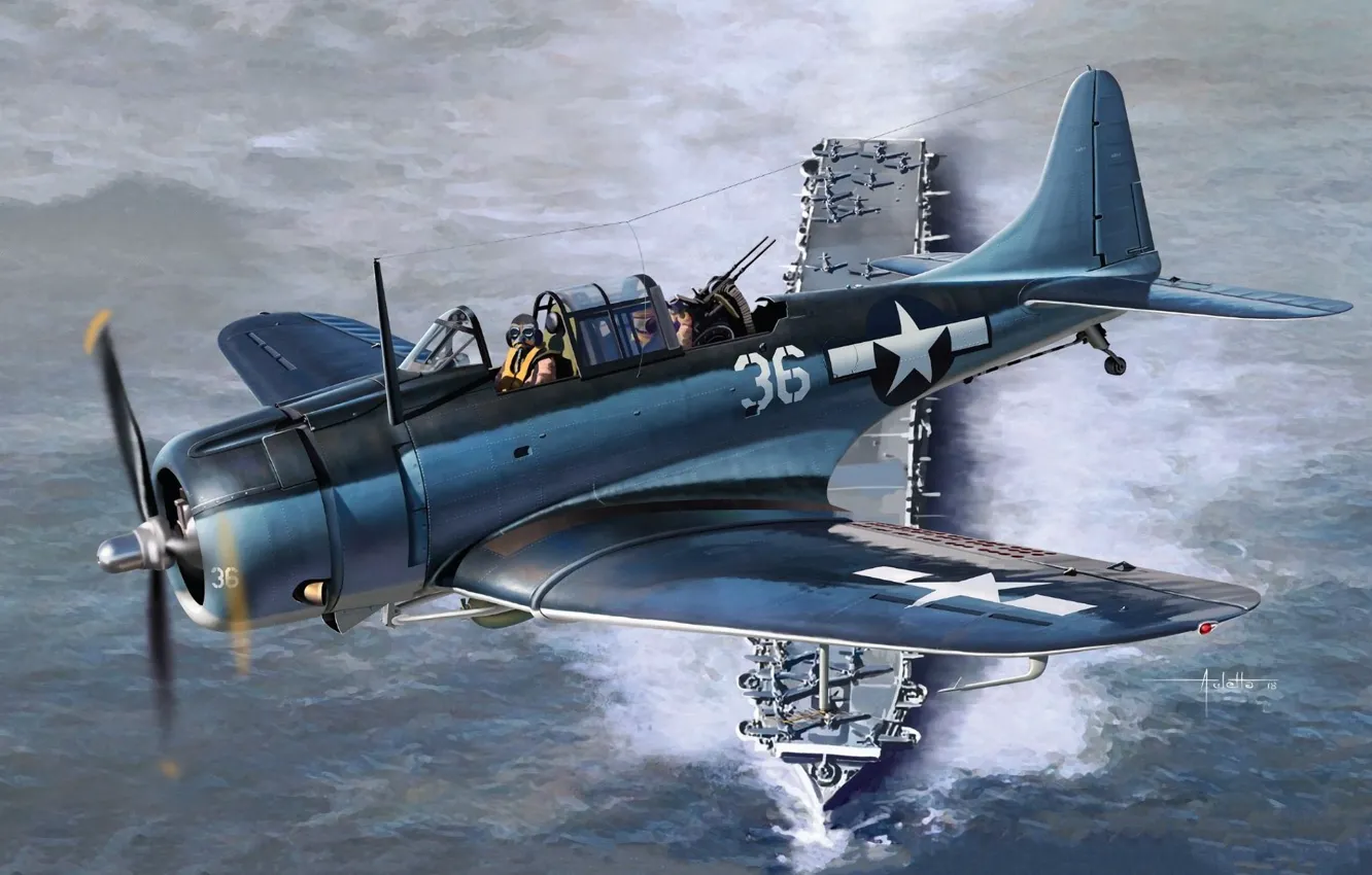 Photo wallpaper the carrier, USA, bomber, deck-based aircraft, dive bomber, US NAVY, SBD Dauntless, SBD-5