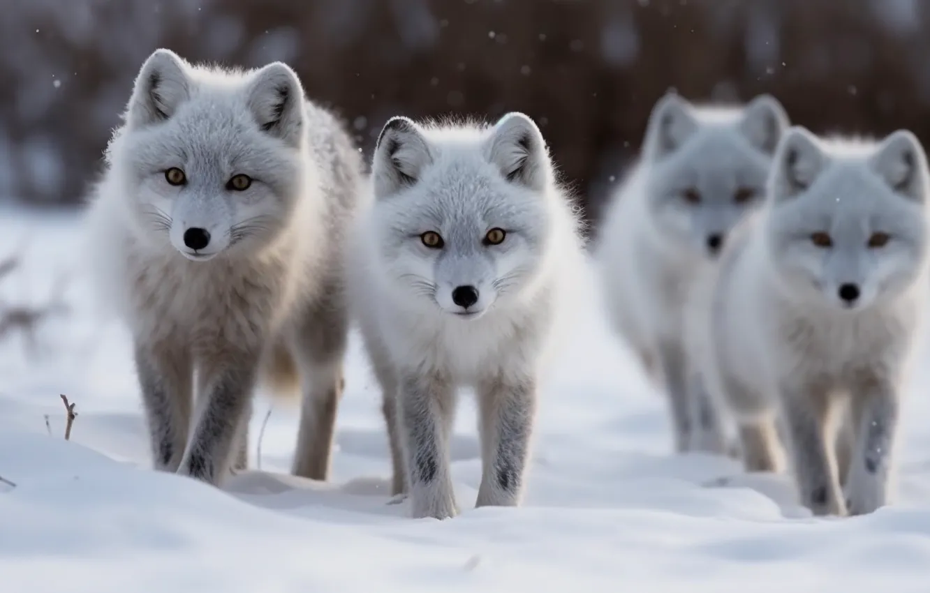 Photo wallpaper winter, snow, nature, pack, the snow, walk, company, face