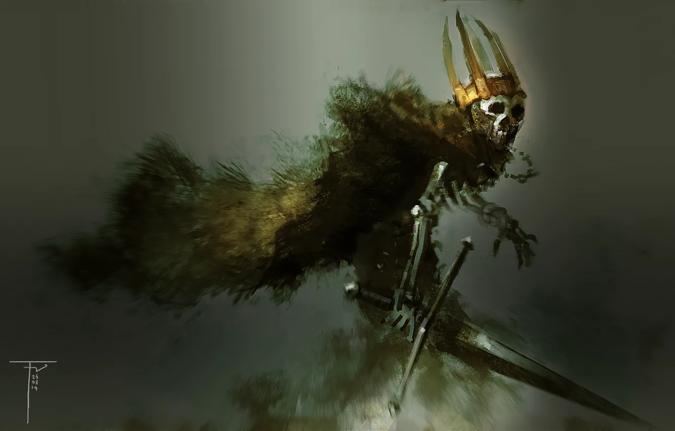 Photo wallpaper death, background, sword, crown, skeleton, cloak