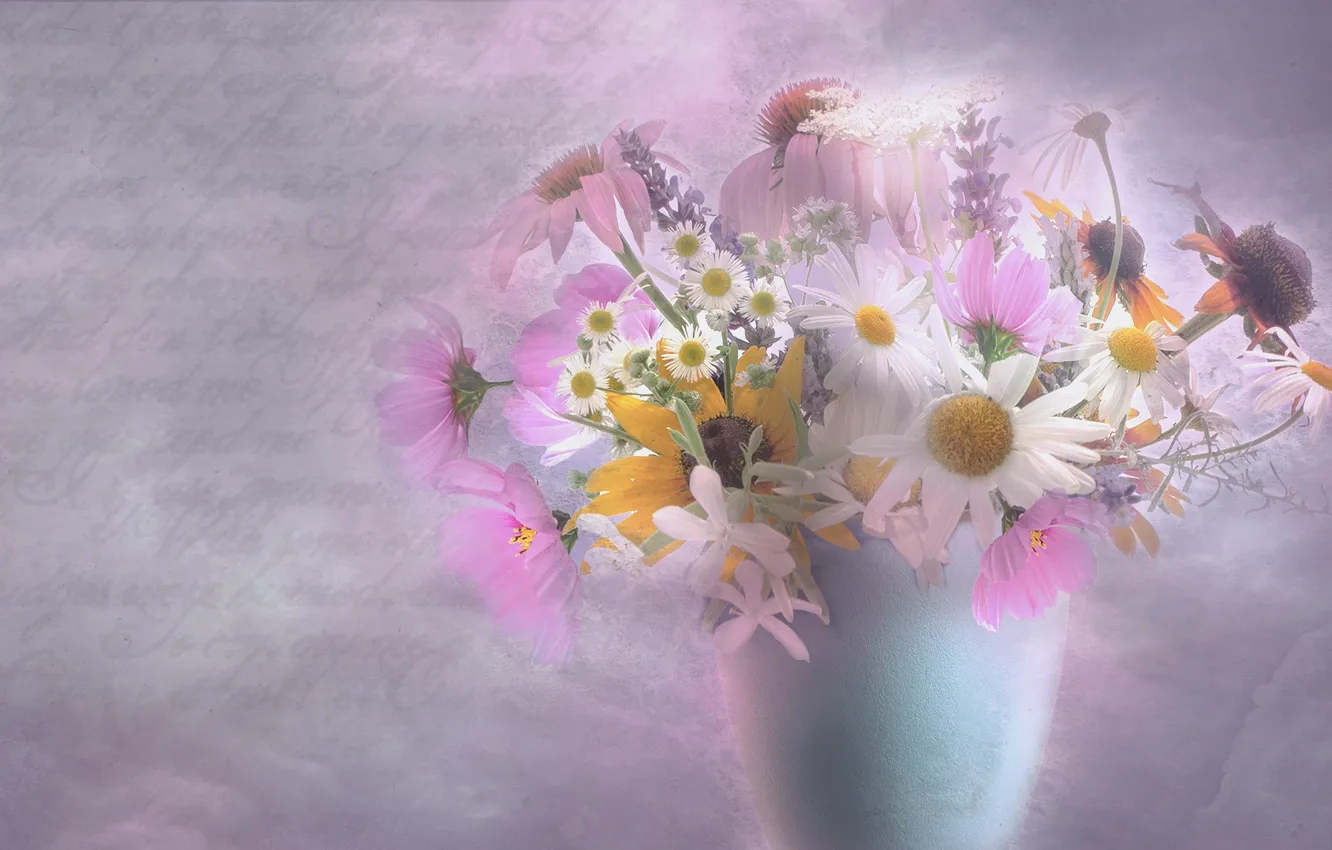 Photo wallpaper flowers, bouquet, picture, vase