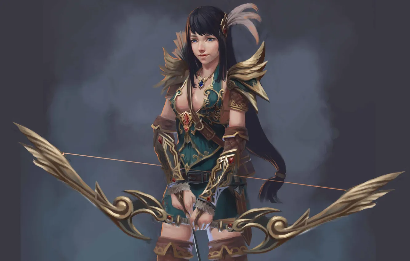 Photo wallpaper girl, background, bow, Archer, art