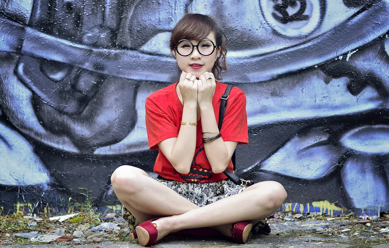 Photo wallpaper girl, Asian, Grafity Wall