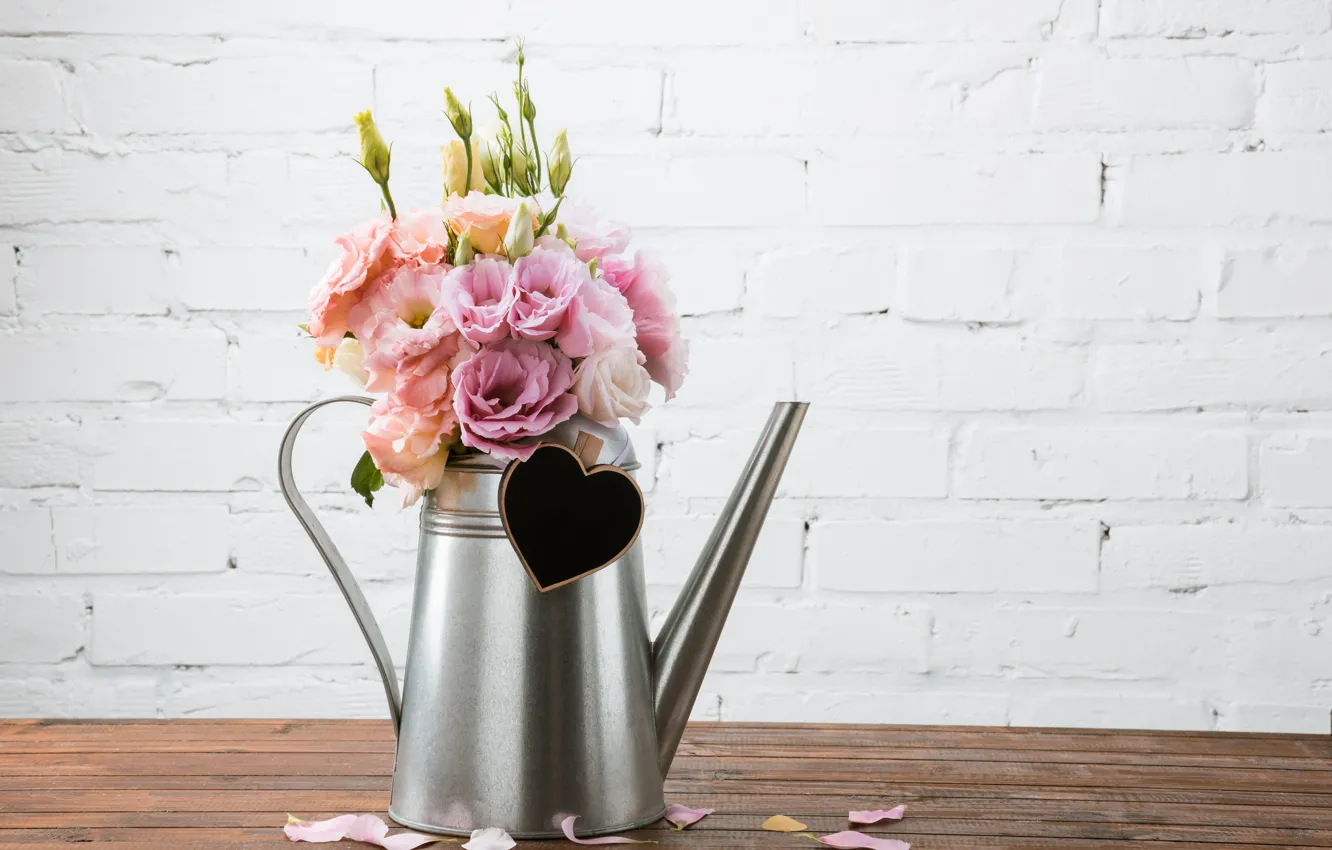 Photo wallpaper bouquet, lake, eustoma