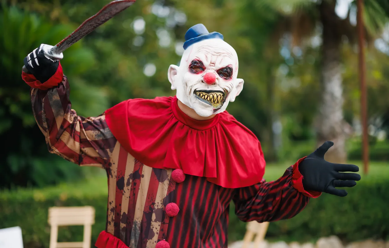 Photo wallpaper clown, knife, grin, horror, terrible