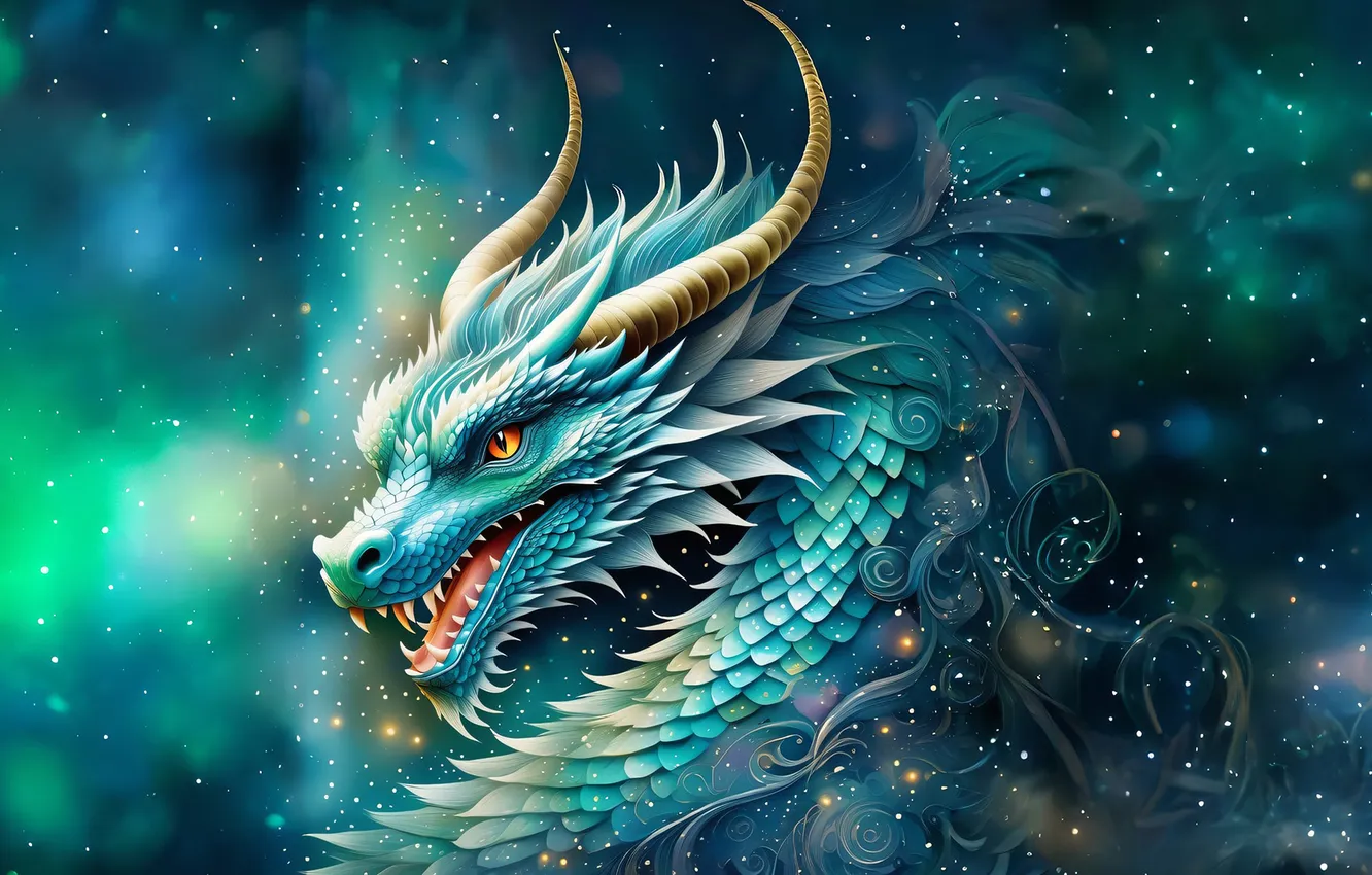 Photo wallpaper glare, dragon, portrait