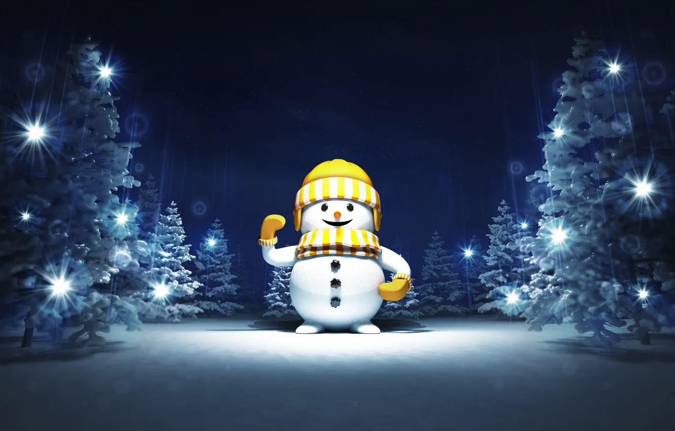 Photo wallpaper winter, snow, snowflakes, New Year, Christmas, snowman, Christmas, winter