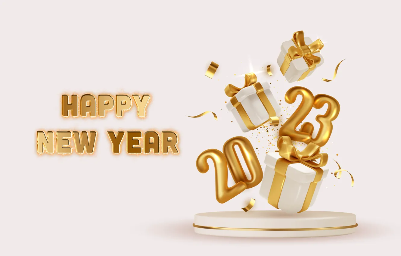 Photo wallpaper gold, New Year, figures, golden, happy, New Year, glitter, 2023