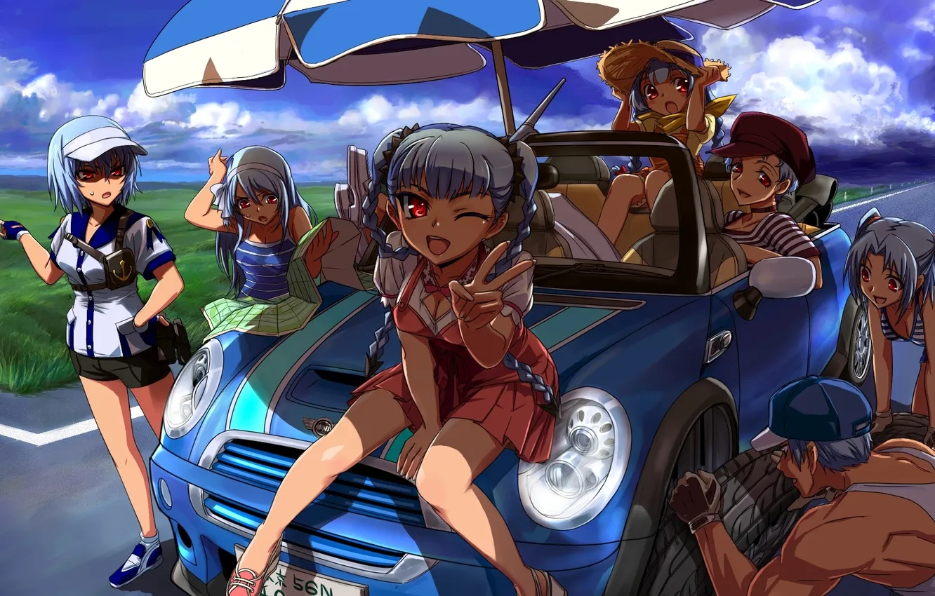 Photo wallpaper machine, girl, anime, company, repair