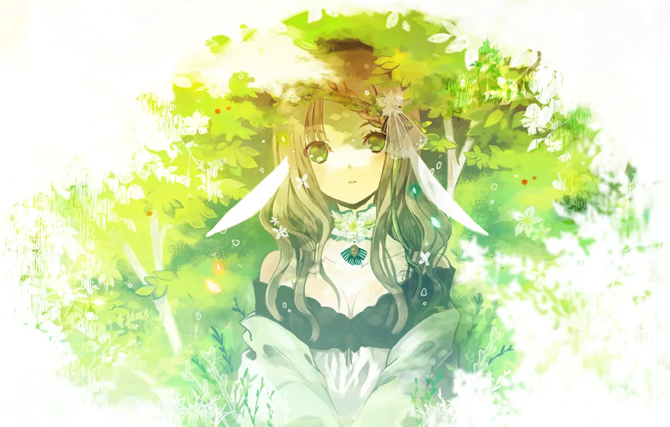 Photo wallpaper forest, girl, flowers, braid