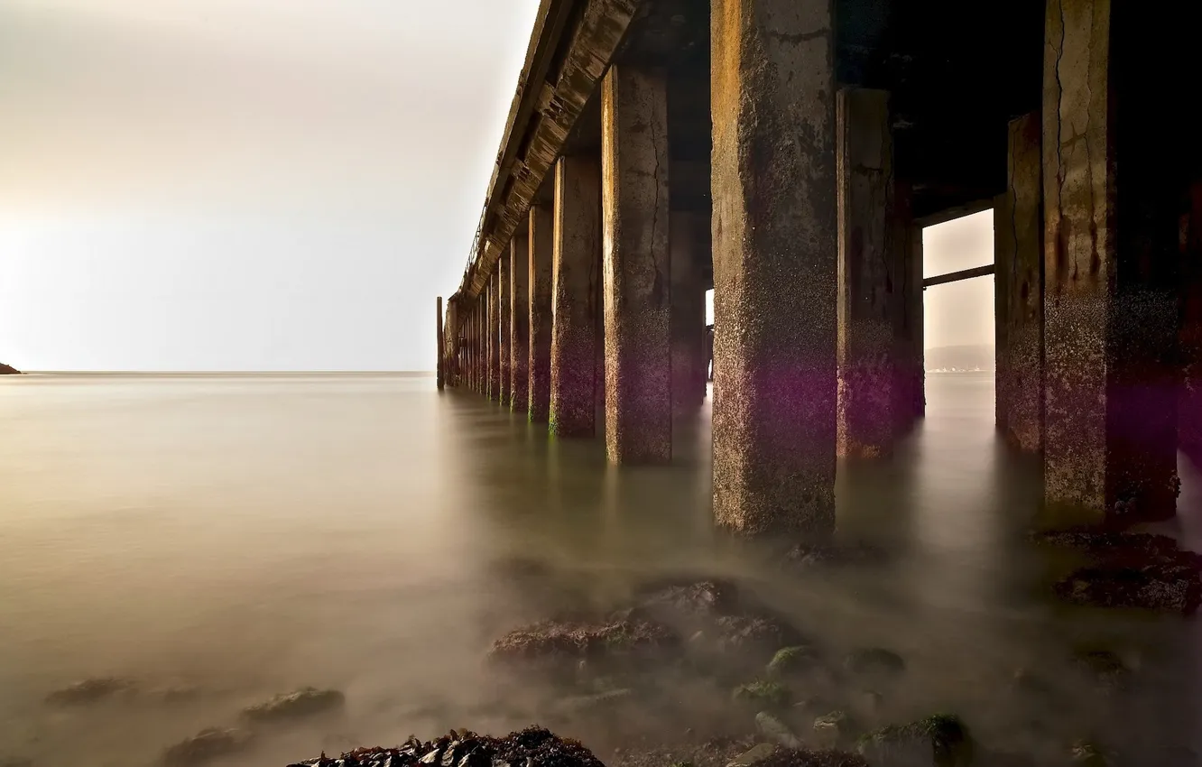 Photo wallpaper sea, landscape, bridge, support