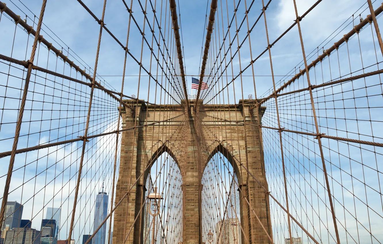 Photo wallpaper Brooklyn Bridge, work of art, ingenuity, metal structure