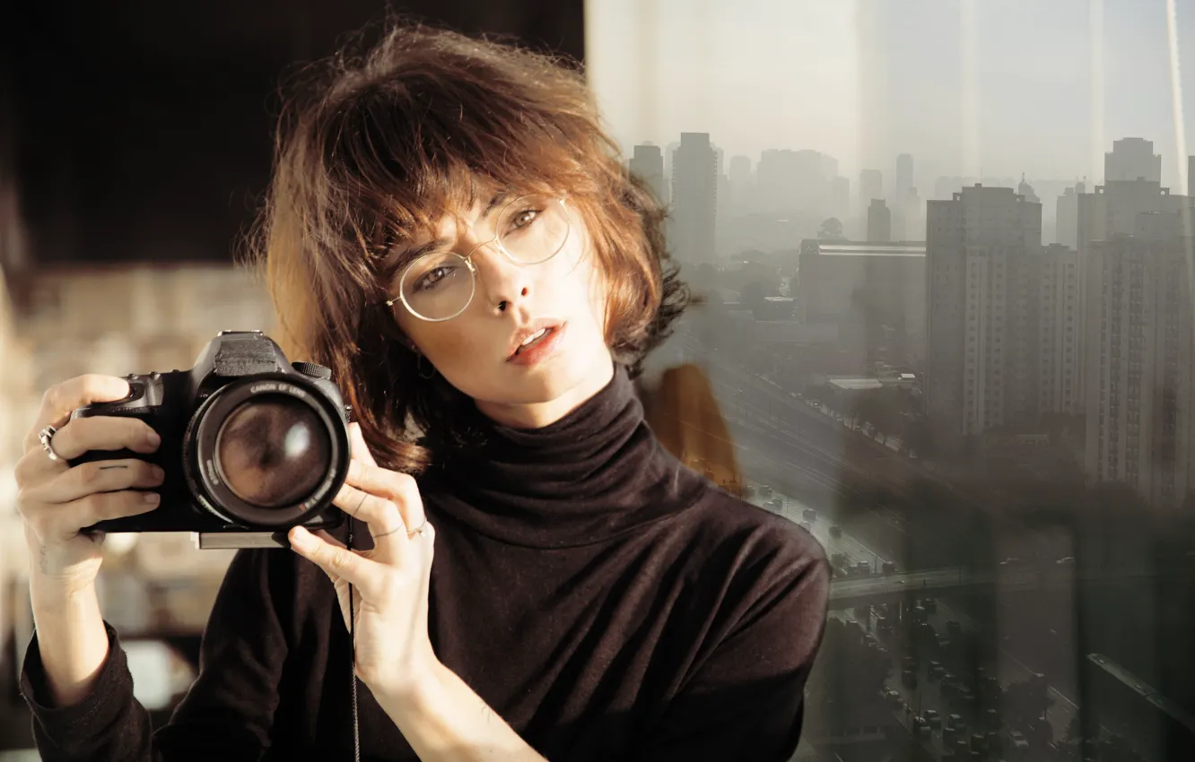 Photo wallpaper girl, portrait, camera