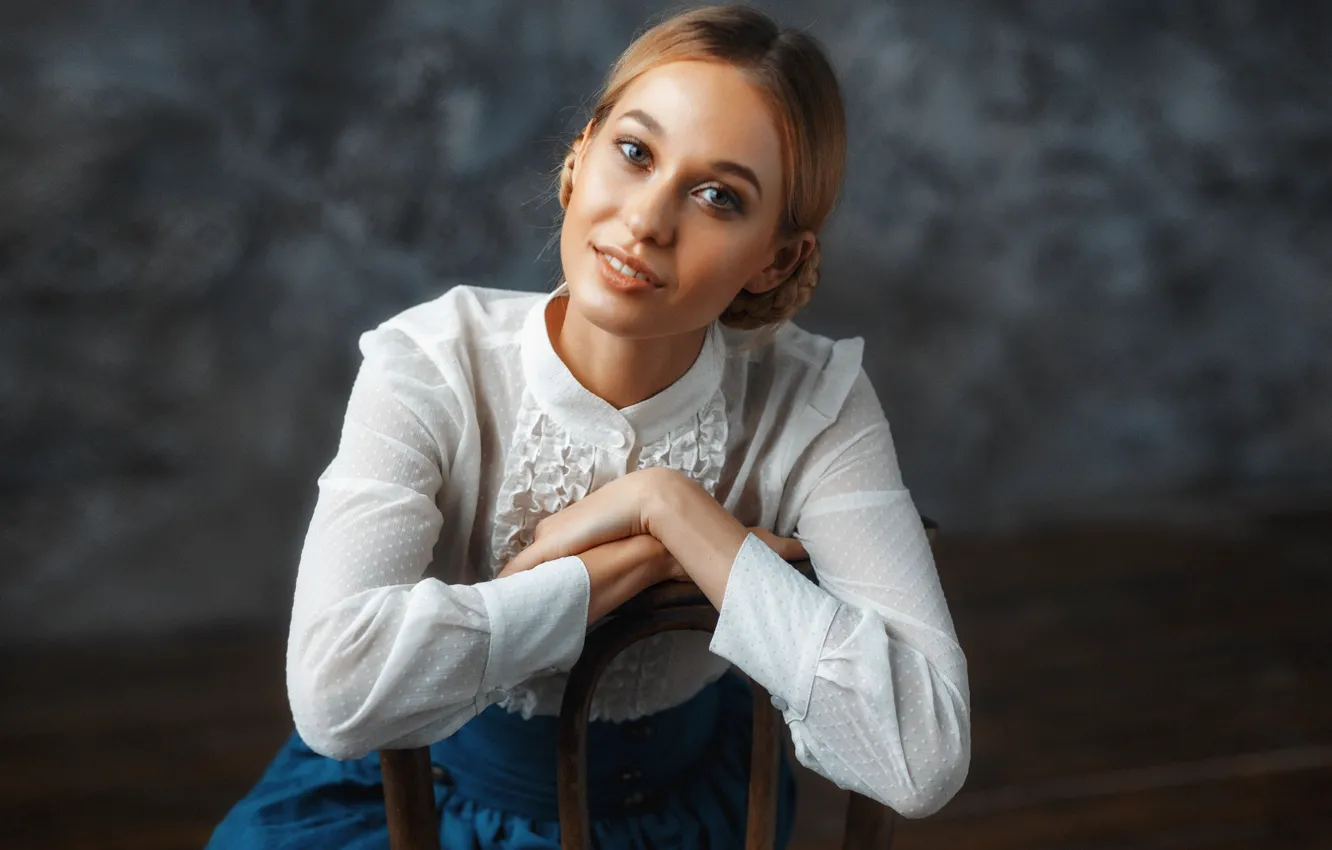 Photo wallpaper look, girl, smile, Alex Kashechkin, Olga Ovcharova