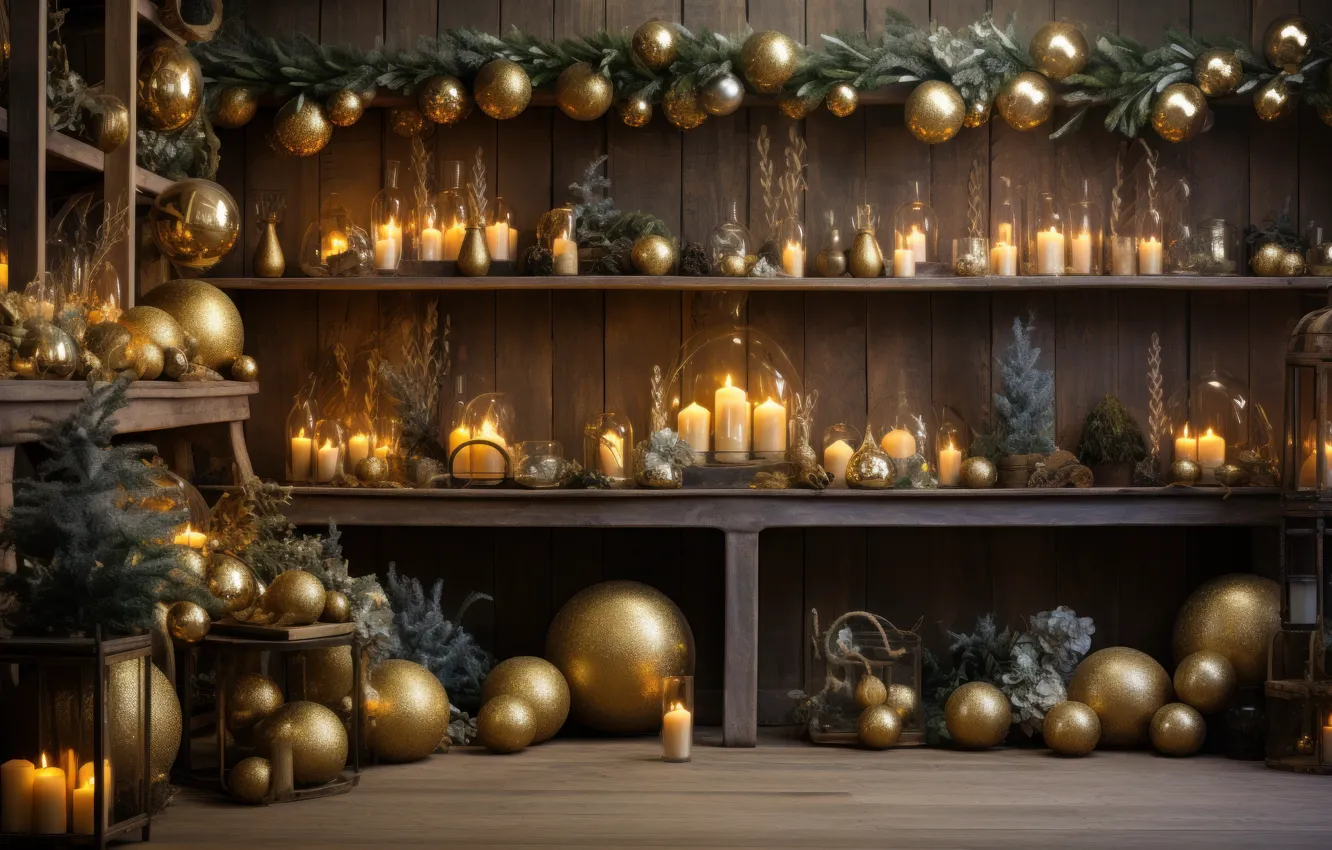 Wallpaper balls, gold, Board, Christmas, New year, gold plated, gold
