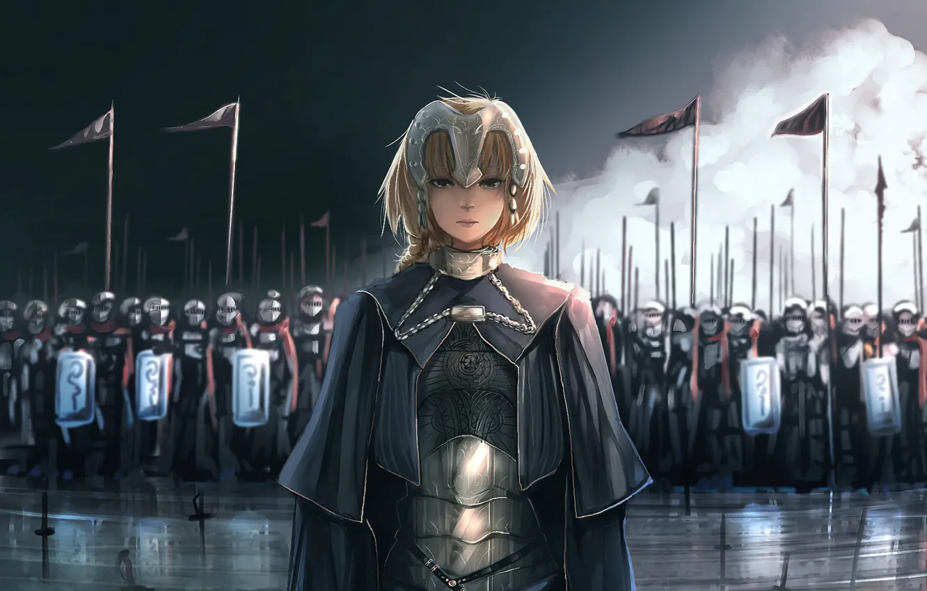 Photo wallpaper girl, sword, fantasy, armor, anime, army, painting, digital art