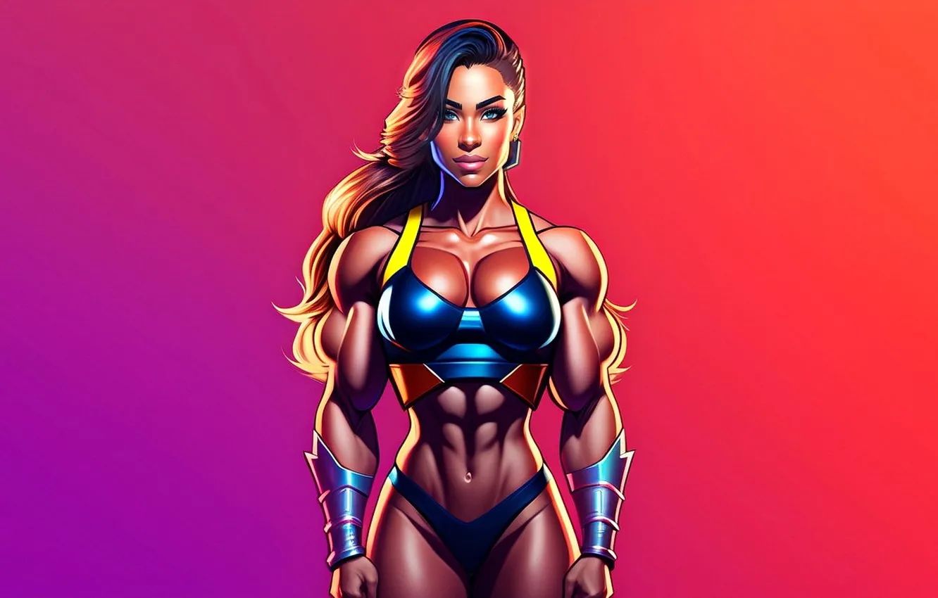 Photo wallpaper girl, background, rendering, swimsuit, Sport, bodybuilder, neural network