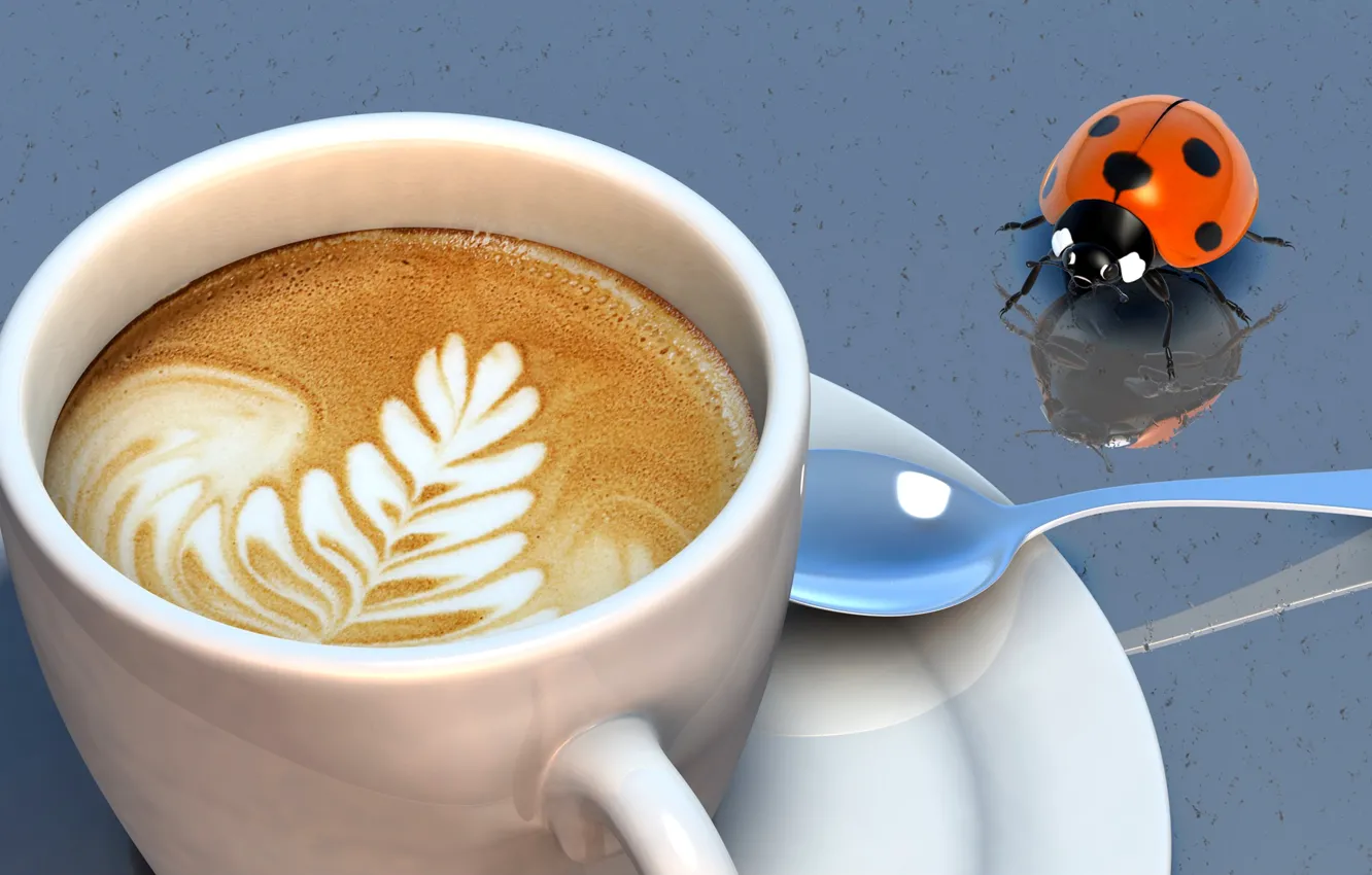 Photo wallpaper ladybug, coffee, spoon, Cup, foam