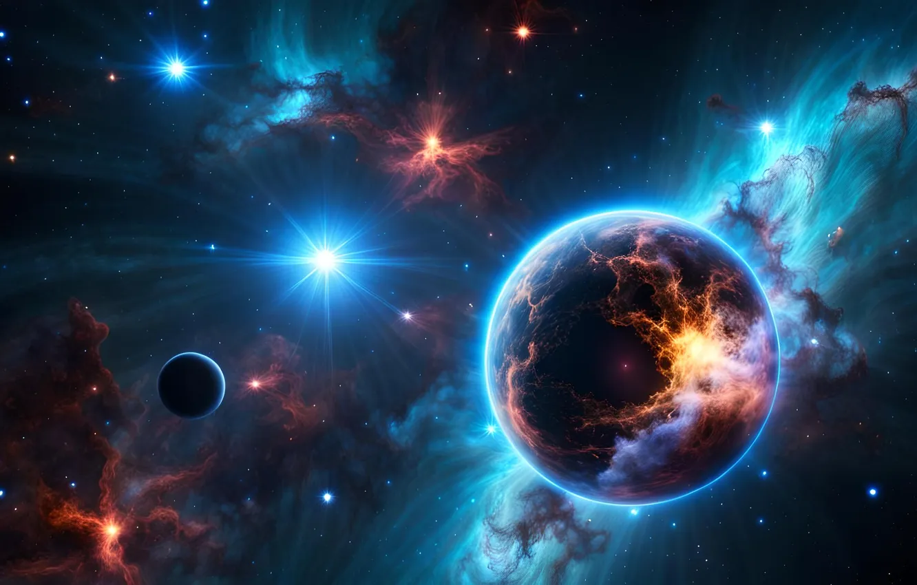 Photo wallpaper space, stars, planet, galaxy
