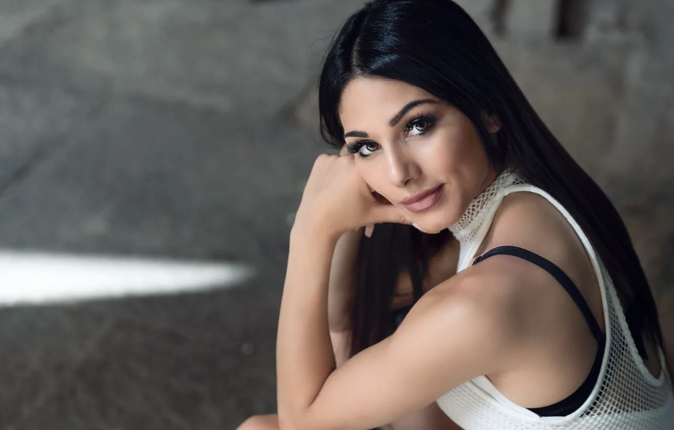 Photo wallpaper look, sexy, hair, brunette, Sabrina, bokeh