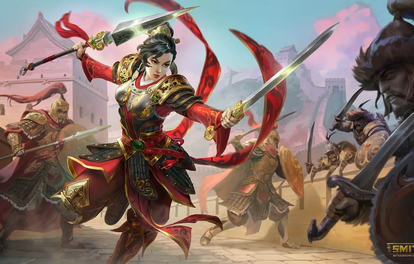 Photo wallpaper girl, sword, China, Mulan, Mulan, Smite