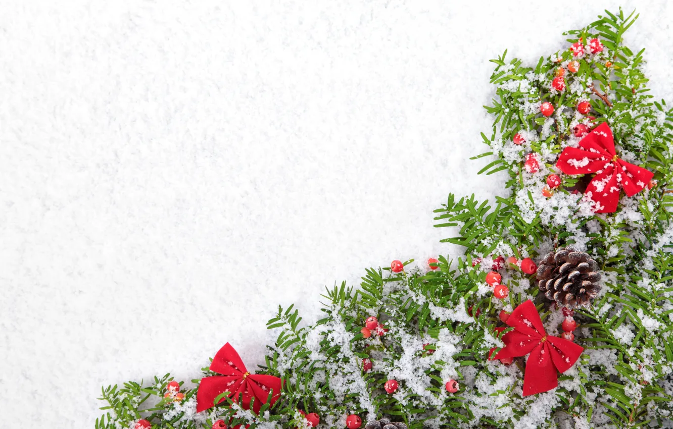 Photo wallpaper snow, balls, tree, New Year, Christmas, merry christmas, decoration, xmas