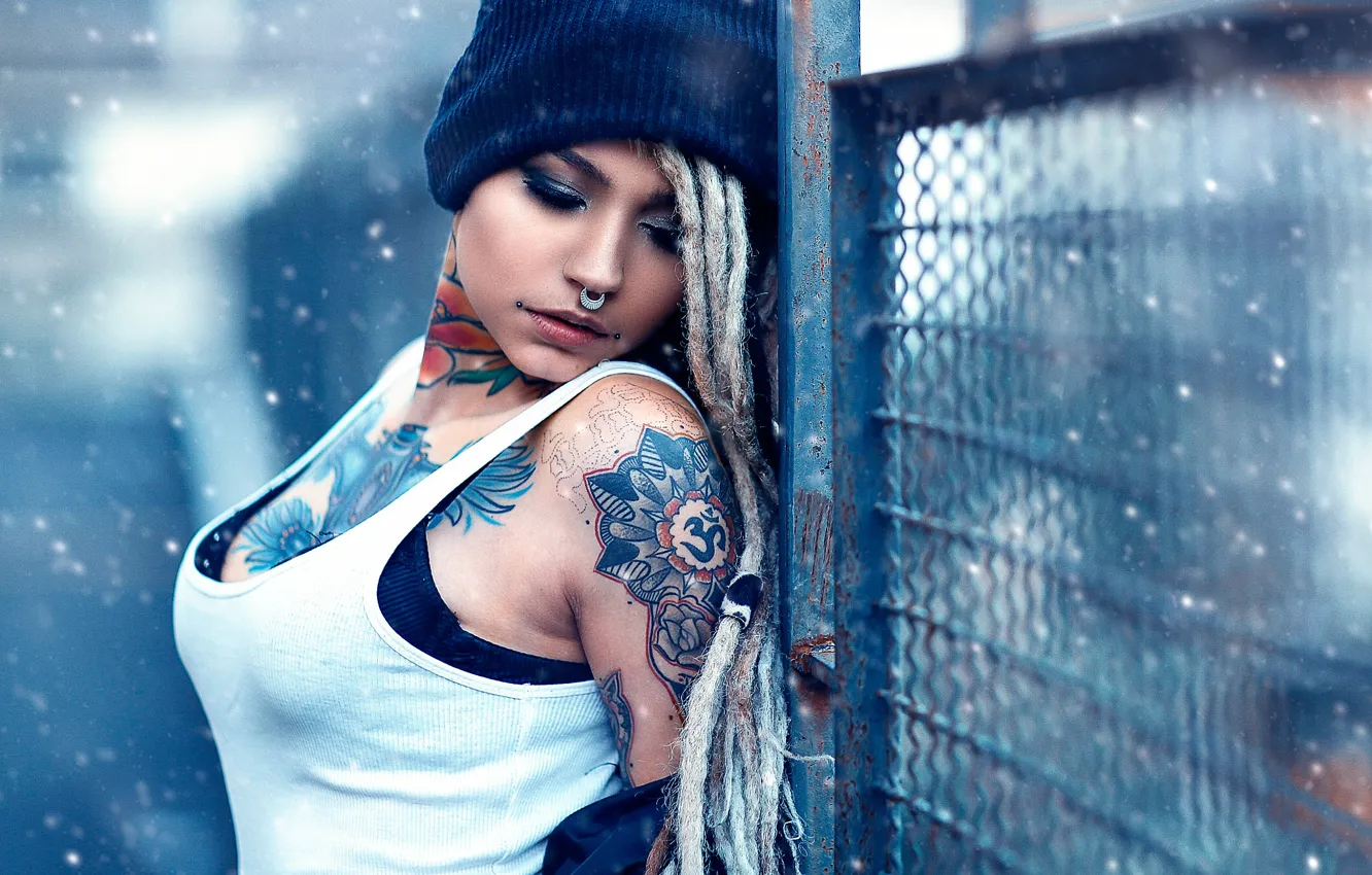 Photo wallpaper girl, piercing, tattoo, Alessandro Di Cicco