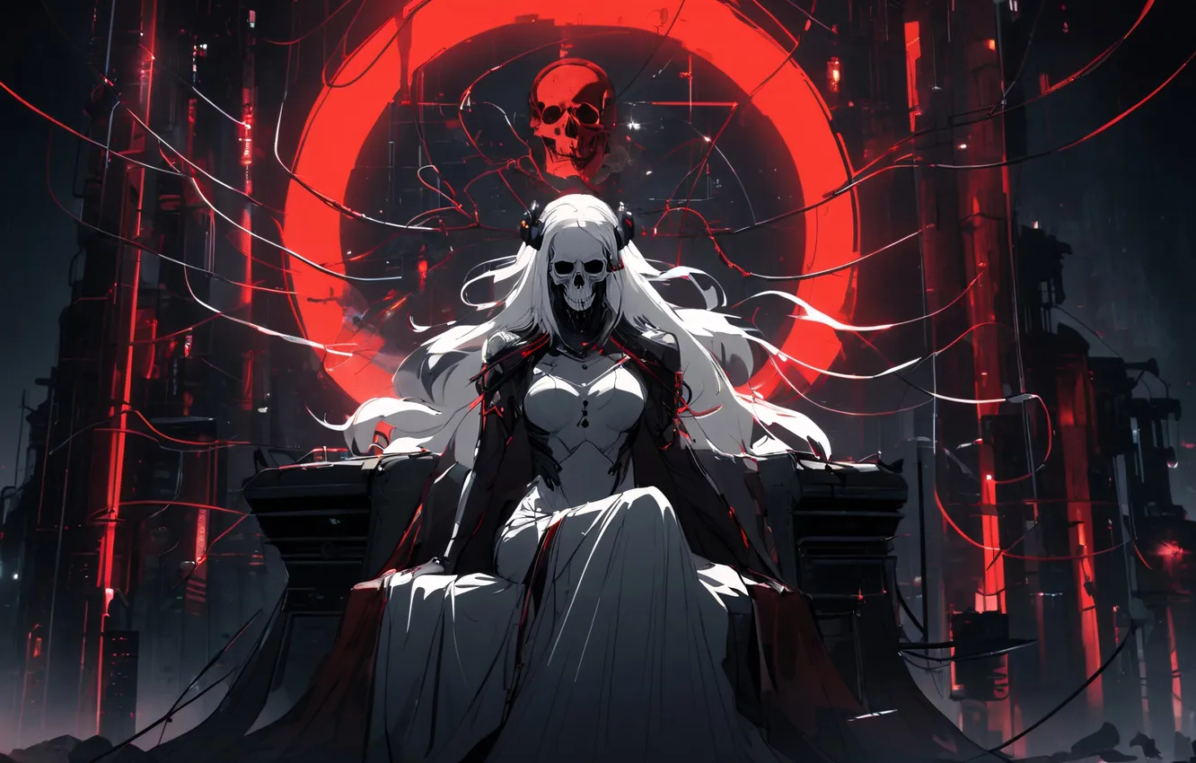 Photo wallpaper skull, dress, fantasy, sitting, undead