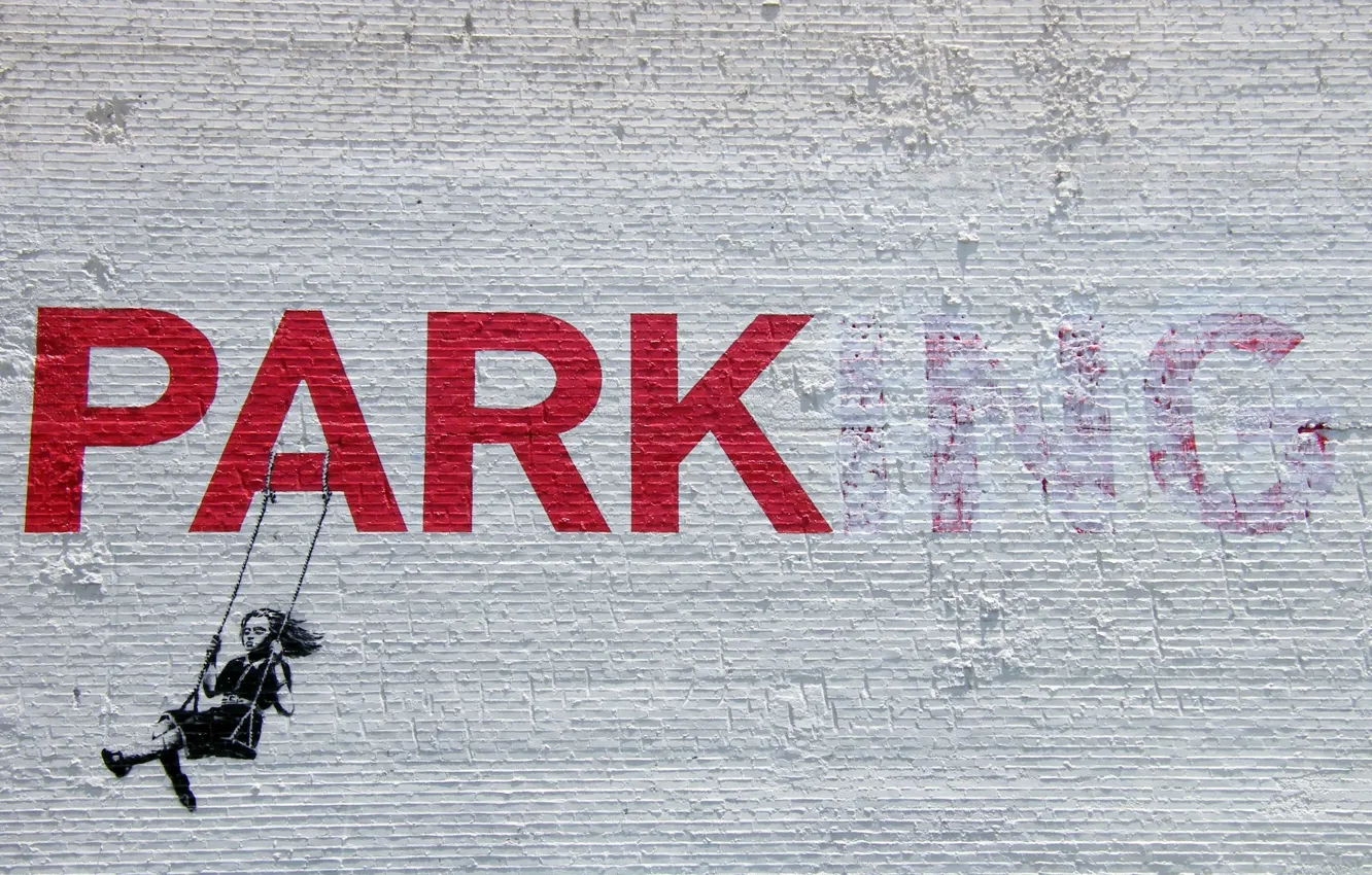 Photo wallpaper girl, graffiti, Banksy, stencil, park-ing