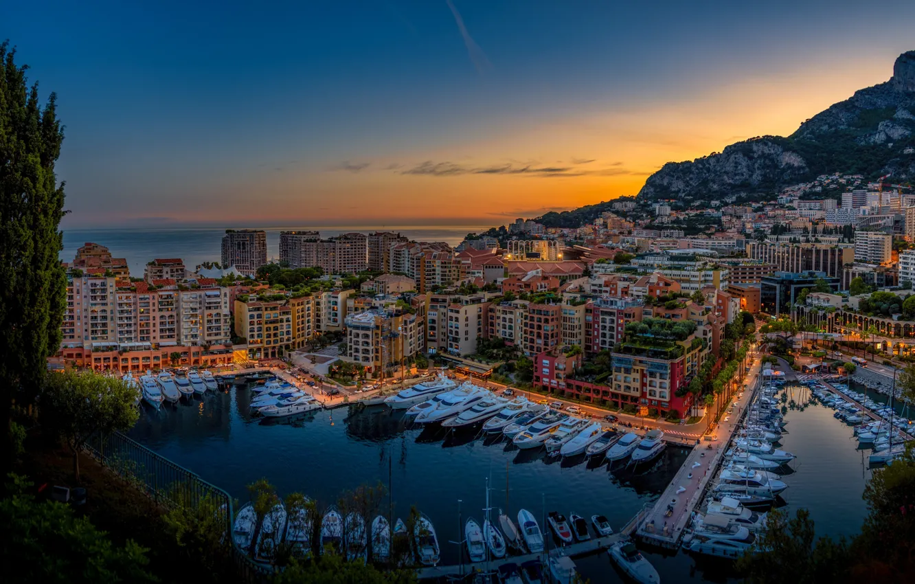 Photo wallpaper lights, home, harbour, Monaco, Monte Carlo