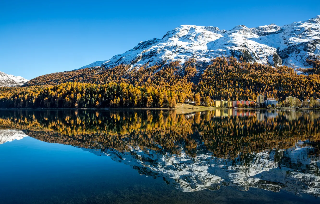 Photo wallpaper autumn, forest, landscape, mountains, nature, lake, reflection