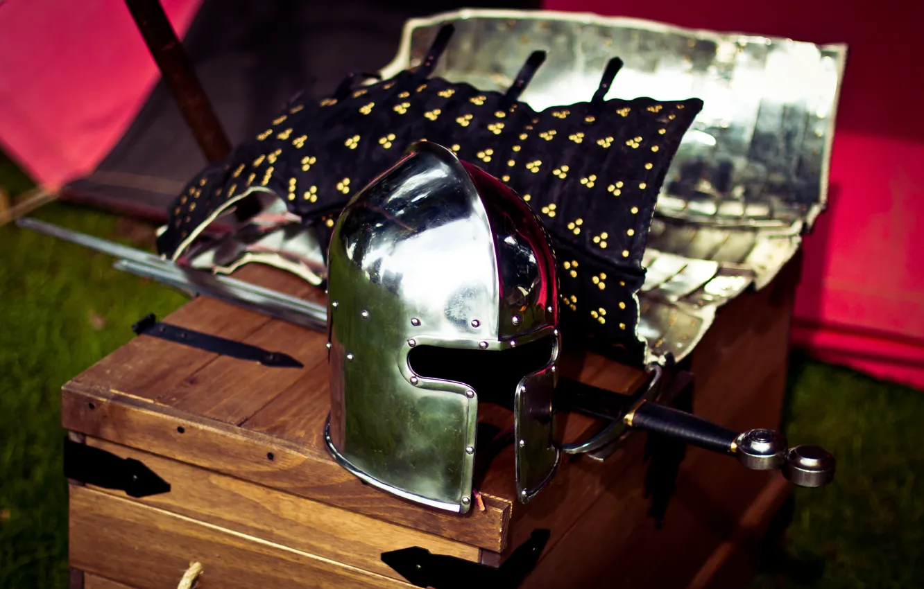 Photo wallpaper blur, sword, helmet