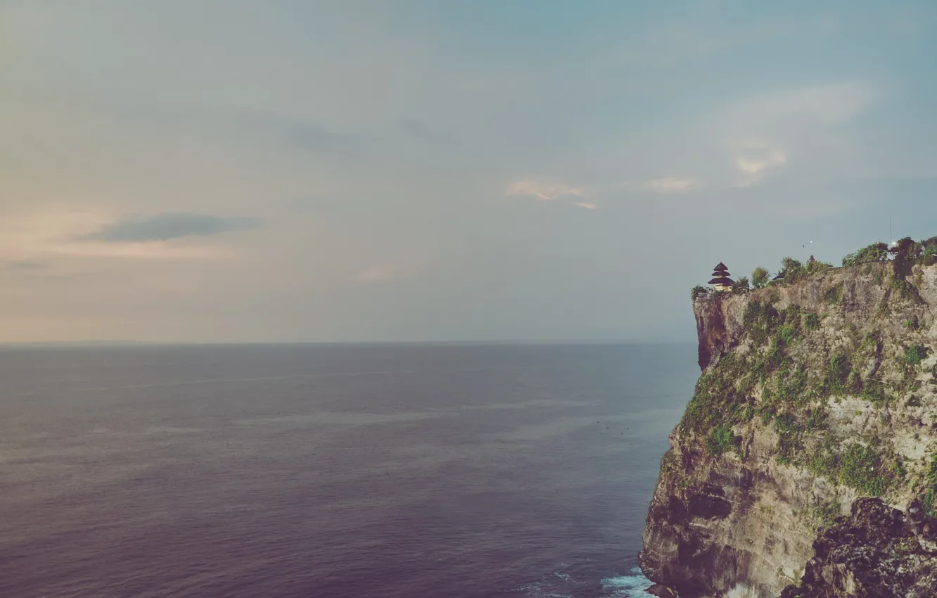 Photo wallpaper ocean, temple, cliff
