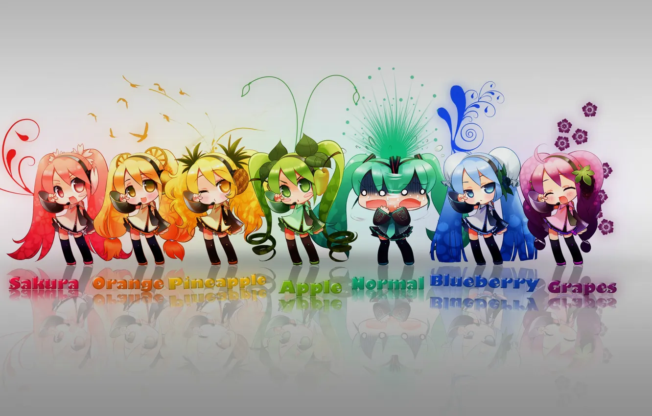 Photo wallpaper grey, background, Hatsune Miku, colorful, Vocaloid, a lot, avatars, hairstyles