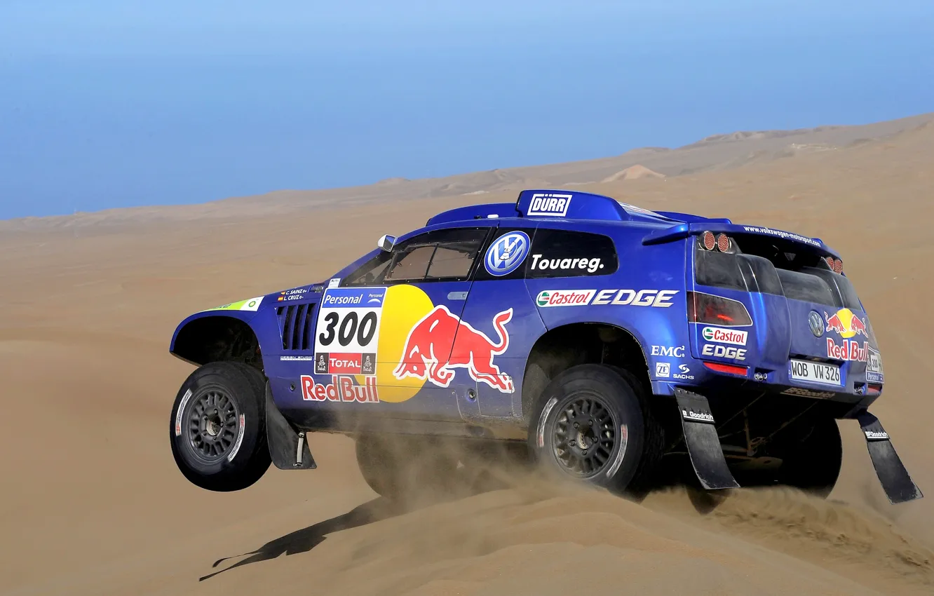 Photo wallpaper Auto, Blue, Volkswagen, Desert, Machine, Race, Touareg, 308