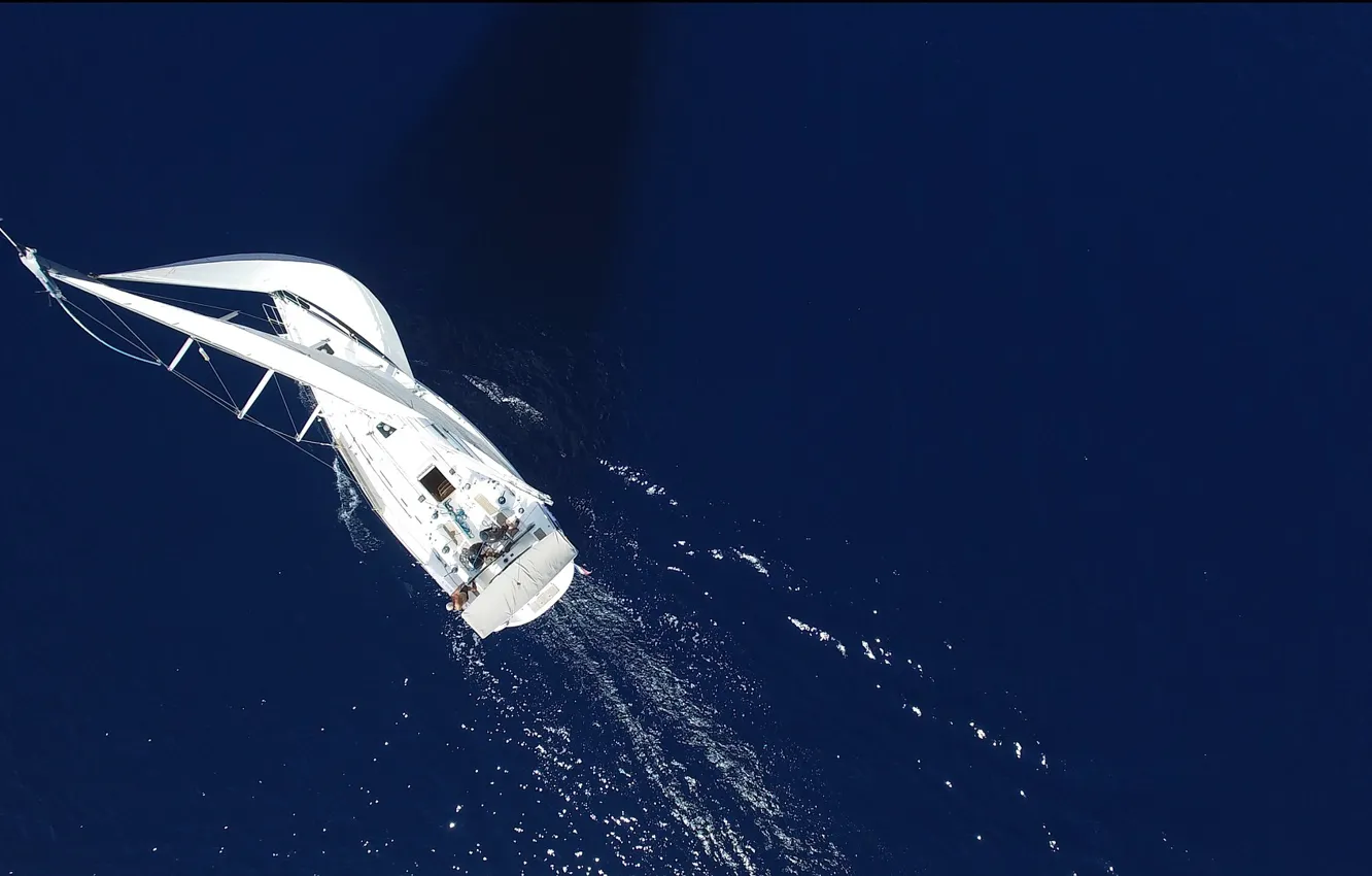 Photo wallpaper sea, yacht, sail, Birds Eye View