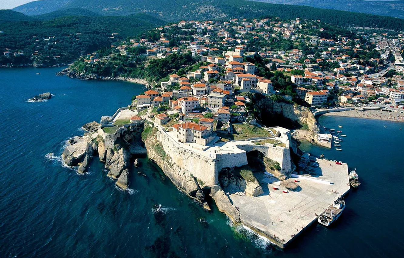 Photo wallpaper sea, the city, Adriatica, Montenegro, Ulcinj