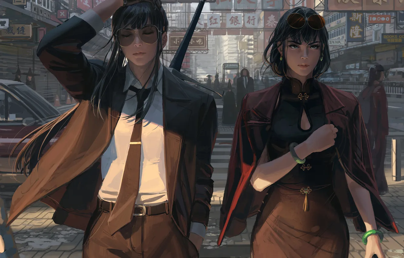 Photo wallpaper people, girls, street, sword, Guweiz